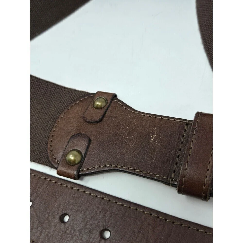 TALBOTS WIDE STRETCH LEATHER STATEMENT BELT COCO BROWN BRASS BUCKLE WOMEN OS